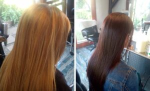 A collage of two women having their hair done at Hair By Mario in Randburg.