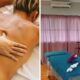 A collage of a treatment area and a woman getting a massage at Balance and Beauty in Musgrave