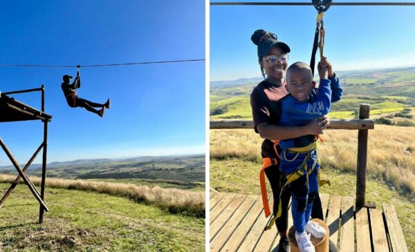 A collage of people enjoying a zipline experience from Highstakes Activities in Cato Ridge