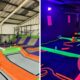 A collage of a child bouncing on a trampoline and the glow-in-the dark golf course at Jump 4 Fun in Strand