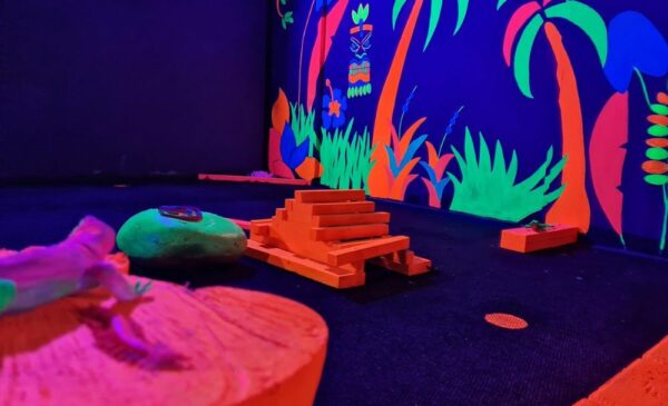 The glow-in-the-dark golf course at Jump 4 Fun in Strand