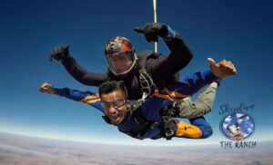 A man enjoying skydiving at Skydive The Ranch