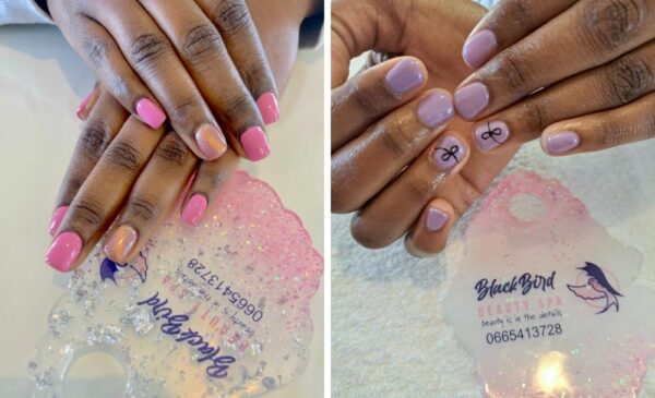 A collage of gel manicures done at Black Bird Beauty Spa in Roodepoort