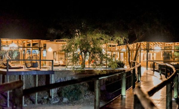 The main lodge at night at Moditlo River Lodge in Hoedspruit