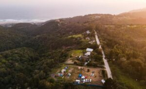 An aerial view of the Oceanview Bushcamp Glamping campsite in Wilderness