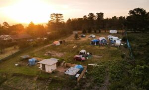 An aerial view of the Oceanview Bushcamp Glamping campsite in Wilderness