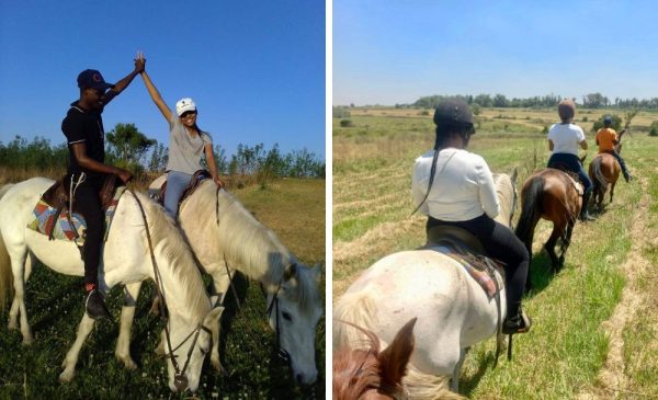 A collage of people riding horses at SA Horse Trails in Fourways