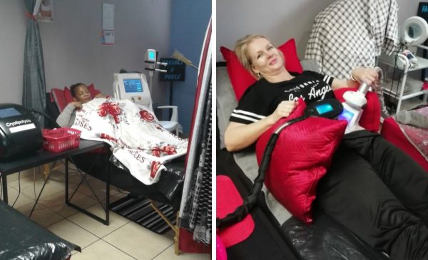 A collage of people getting a fat freezing treatment at U-nique Fat Freeze in Kempton Park.
