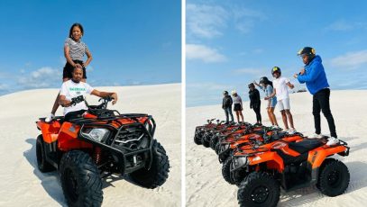 A collage of people enjoying a quad biking experience from Wild X Adventures at Atlantis Dunes