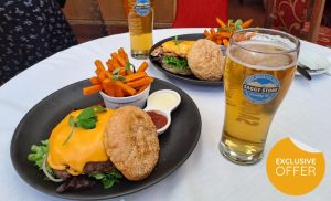 The Wagyu smash burger and beer combo at Auberge in Gardens