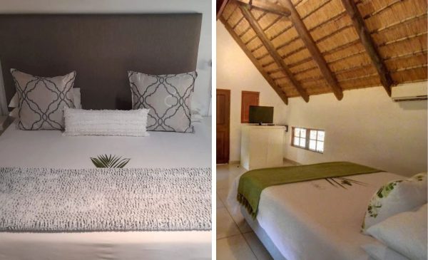 The bedroom in Lalapanzi Deluxe Chalet at Bonamanzi Game Reserve in Hluhluwe
