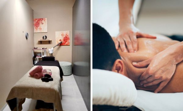 A collage of a man getting a massage and a treatment area at Chai Thai Spa in Centurion