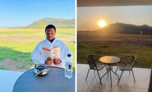 A collage of a guest enjoying their stay and the outside views from Edrange Luxury Lodge in Hartbeespoort