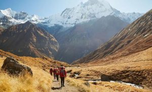A group of people trekking in Annapurna from Global Adventure Trekking