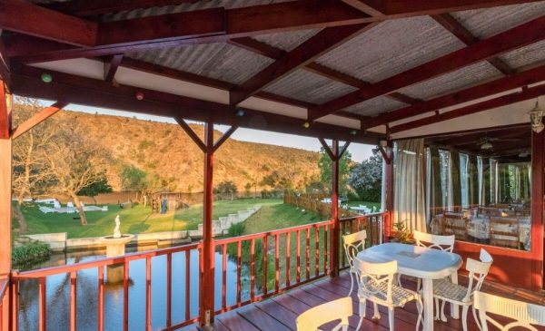 The outside deck area at the Malagas Hotel in Breede River