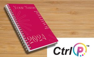 A personalised A4 hard cover wire bound journal from Ctrl P available for nationwide delivery
