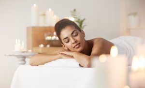 A stock photo of a woman relaxing at the spa