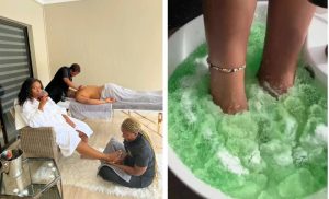A collage of a jelly pedicure and a woman receiving a foot massage at Zen Wellness Spa in Midrand