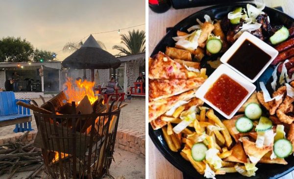 A collage of the food available at the restaurant and an open fire at Zindagi Events in Rietvlei View Country Estate