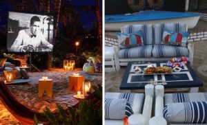 A collage of an outdoor movie showing and the seating area at Zindagi Events in Rietvlei View Country Estate