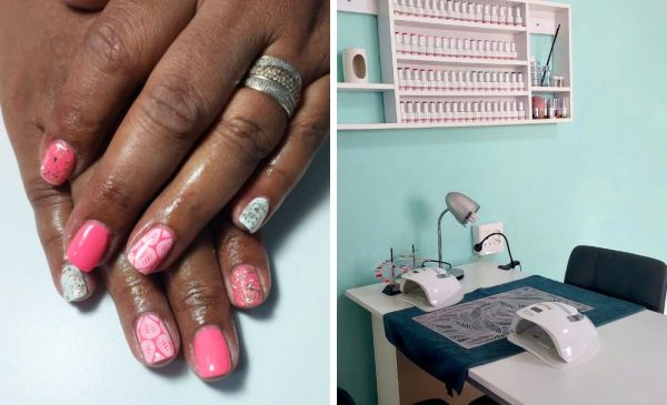 A collage of a gel fingers overlay and a treatment area at The Teal Orchid in Montclair