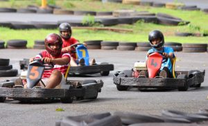 A stock photo of kids during a go-karting session