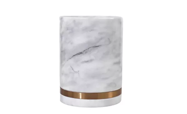 brass and white canister