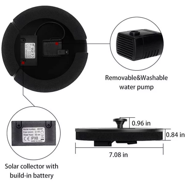 Environmental Friendly Solar Powered Decorative Fountain Birdbath Pump_9