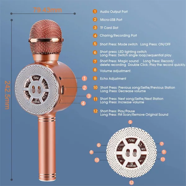 Wireless Bluetooth Microphone with Large Speaker and LED Lights- USB Charging_9