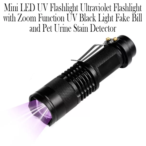 Mini LED Zoomable UV Flashlight Ultraviolet Flashlight Black Light Fake Bill and Urine Stain Detector- Battery Operated_3