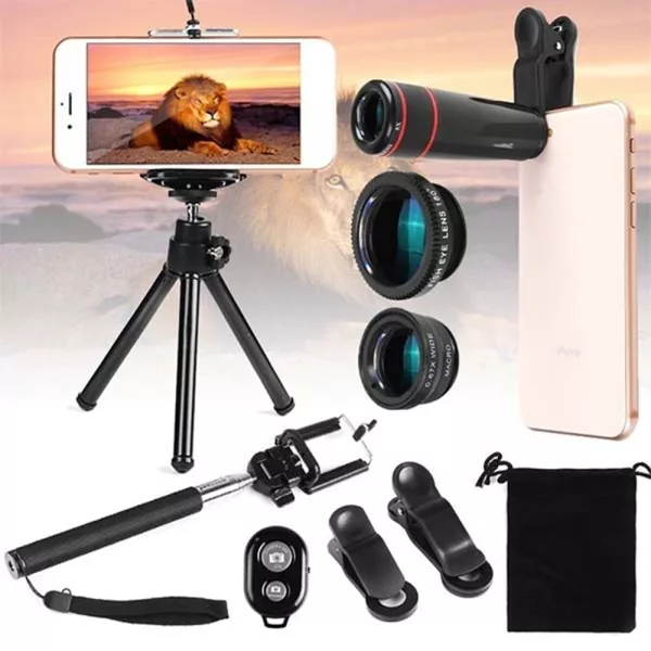 10 in 1 Kit 180 degree Fisheye Lens 0.65 Wide Angle Lens 12x Magnifying for Mobile Phones_1