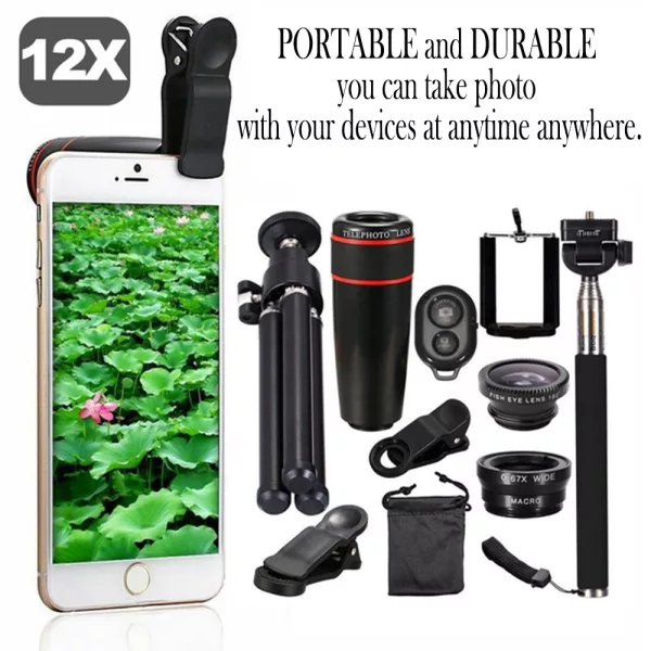 10 in 1 Kit 180 degree Fisheye Lens 0.65 Wide Angle Lens 12x Magnifying for Mobile Phones_4