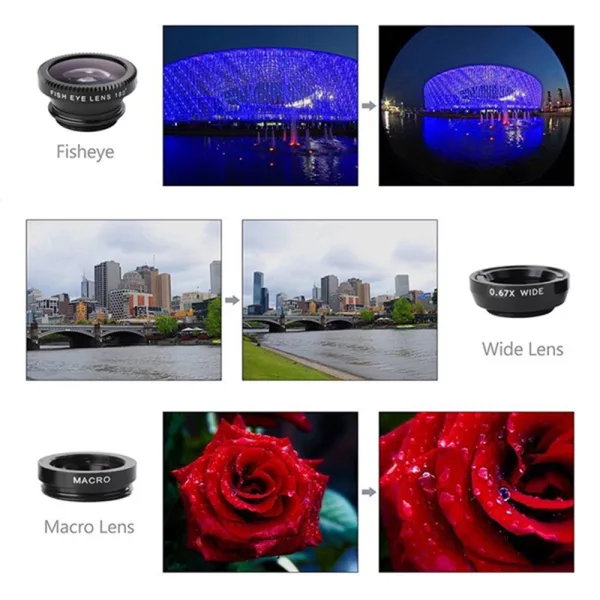 10 in 1 Kit 180 degree Fisheye Lens 0.65 Wide Angle Lens 12x Magnifying for Mobile Phones_7