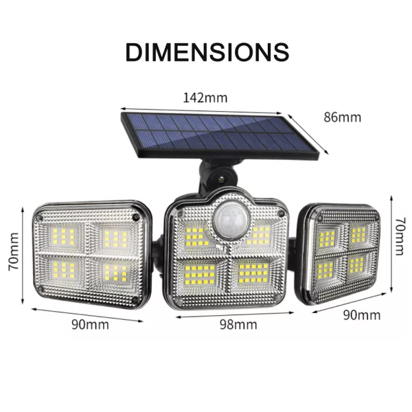 Solar Powered Three Head Motion Sensor Outdoor Solar Light 270 ° Wide Angle Wall Remote Lamp_3