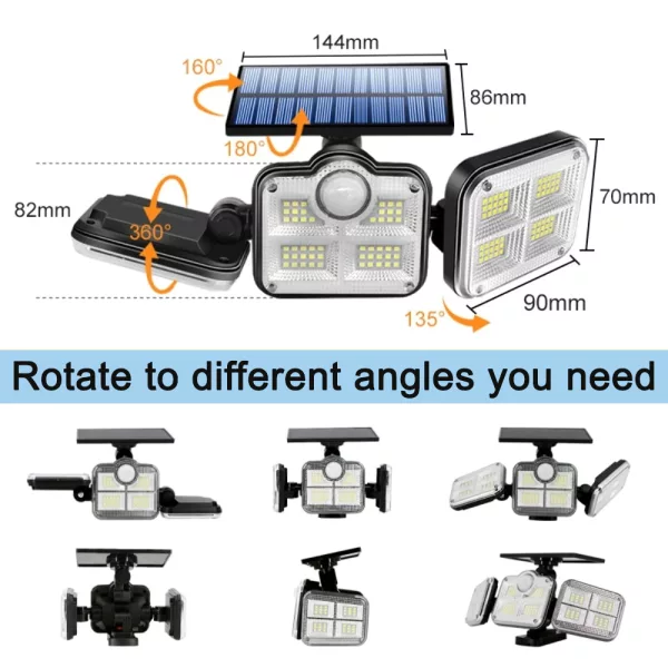 Solar Powered Three Head Motion Sensor Outdoor Solar Light 270 ° Wide Angle Wall Remote Lamp_4