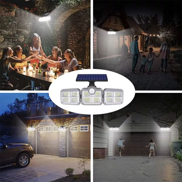 Solar Powered Three Head Motion Sensor Outdoor Solar Light 270 ° Wide Angle Wall Remote Lamp_6