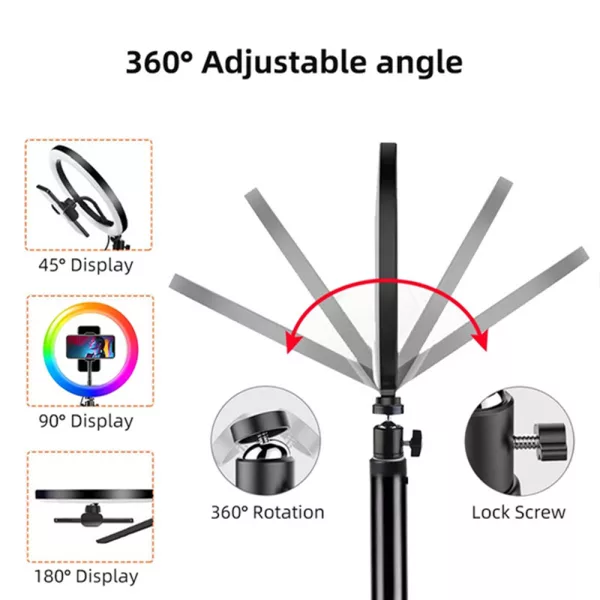 26cm RGB LED Selfie Ring Fill Light with Tripod- USB Powered_8