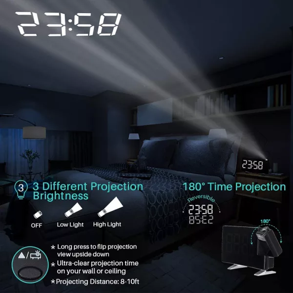 Projector FM Radio LED Display Alarm Clock- Battery Operated_2