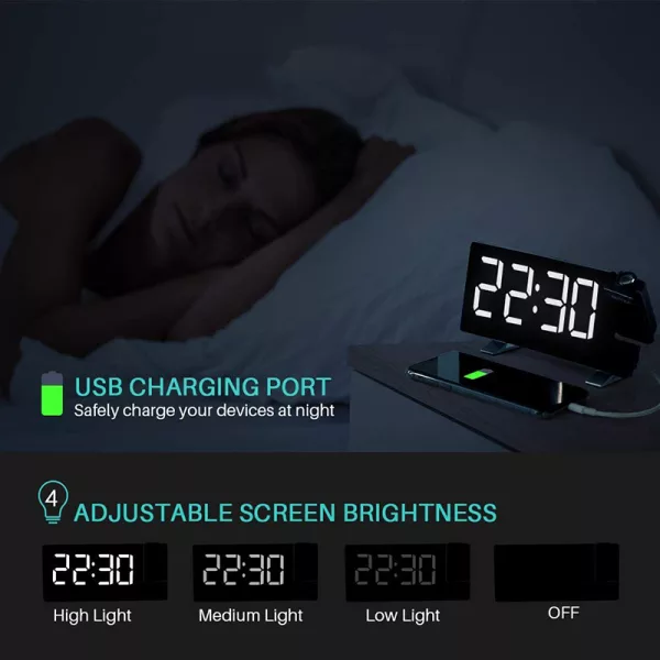 Projector FM Radio LED Display Alarm Clock- Battery Operated_3