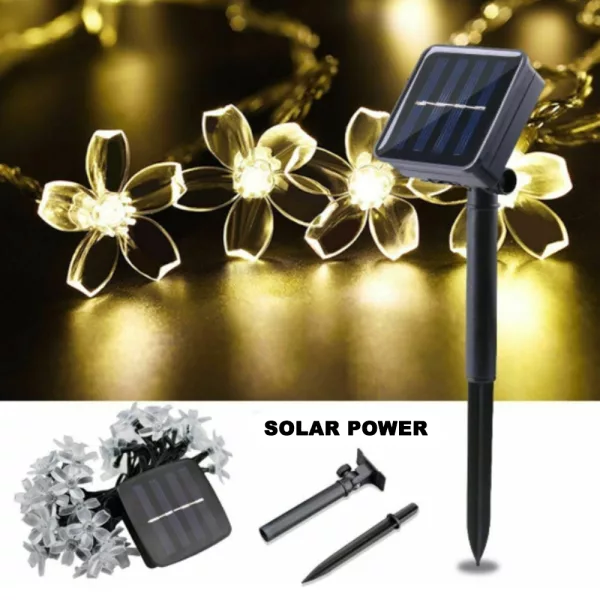 Solar Powered Flower String Lights Cherry Blossom Sakura Fairy Lights_9