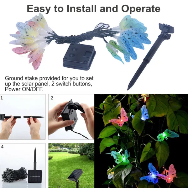 Fiber Optics Butterfly String Lights 12 LED Outdoor Decoration Lights_8