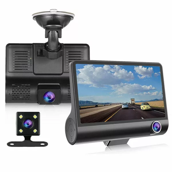 HD Front Rear & Interior Three Lens Car Dashboard Camera- Car Charger_2