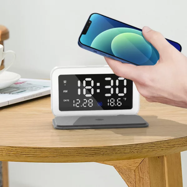 LED Digital Alarm Clock and Wireless Phone Charger- USB Powered_2