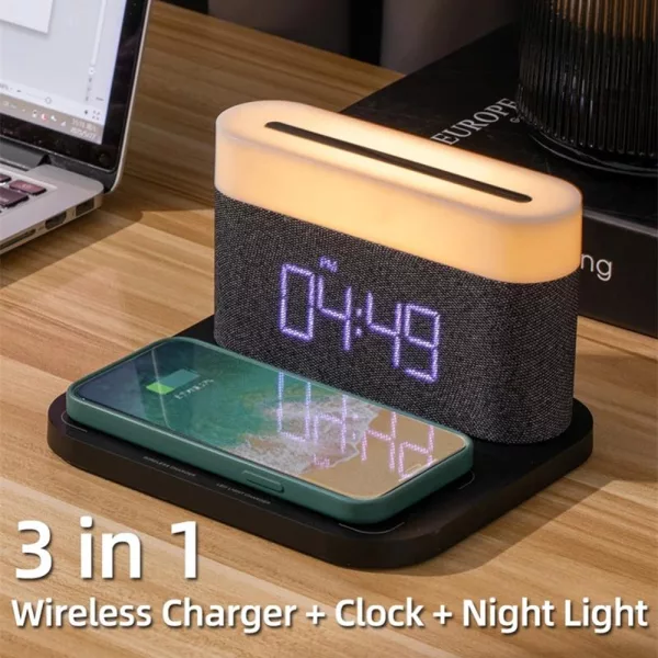 3-in-1 Wireless Charger Alarm Clock and Adjustable Night Light- USB Power Supply_5