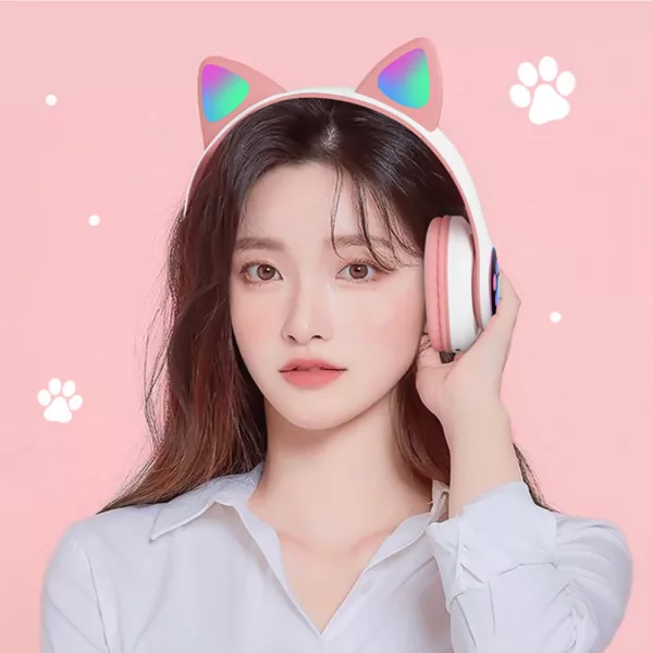 Flashing Light BT Wireless Cat Ear Headset with Mic- USB Charging_3