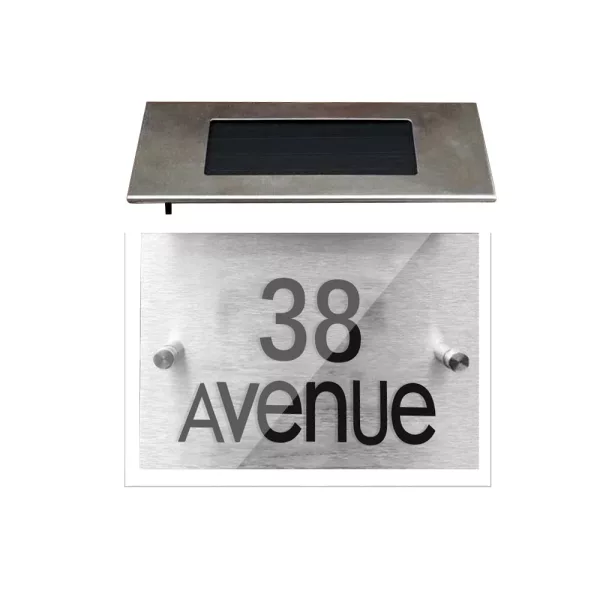 DIY Solar Powered Modern House Stainless Steel Sign Number_0