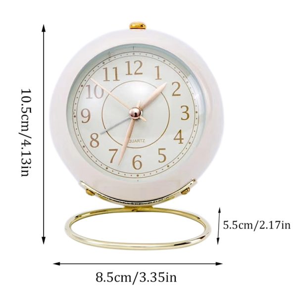 Vintage Silent Metal Desk Clock Non-Ticking Gold Clock Bedside Décor- Battery Powered_4