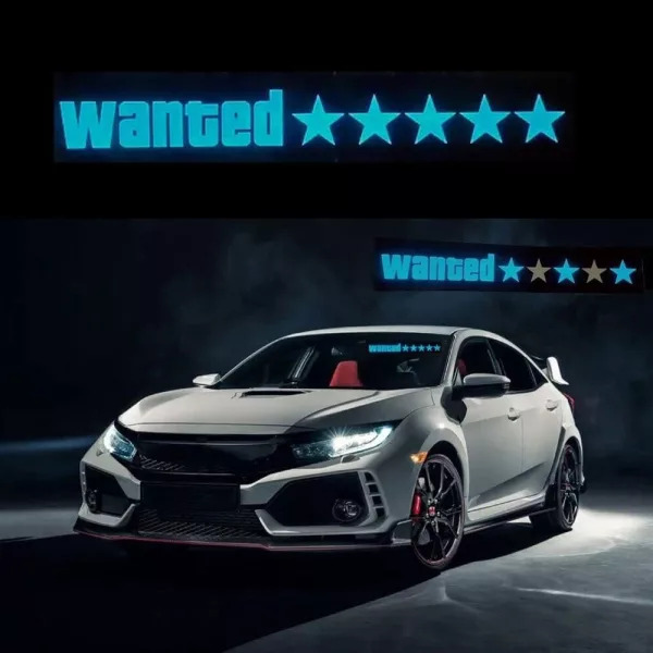 LED Light-Emitting Car Window Sticker Bold 'WANTED' Design-Powered_7