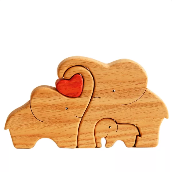 Wooden Elephant Family Stackable Figurine Composite Ornament_0