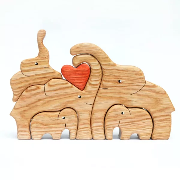 Wooden Elephant Family Stackable Figurine Composite Ornament_2